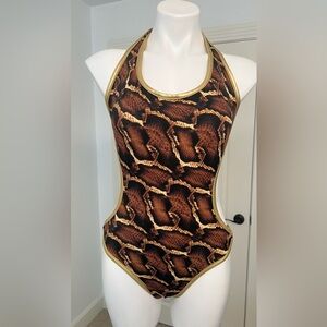 VENUS Brown and Metallic Gold Reptile Print Swimsuit